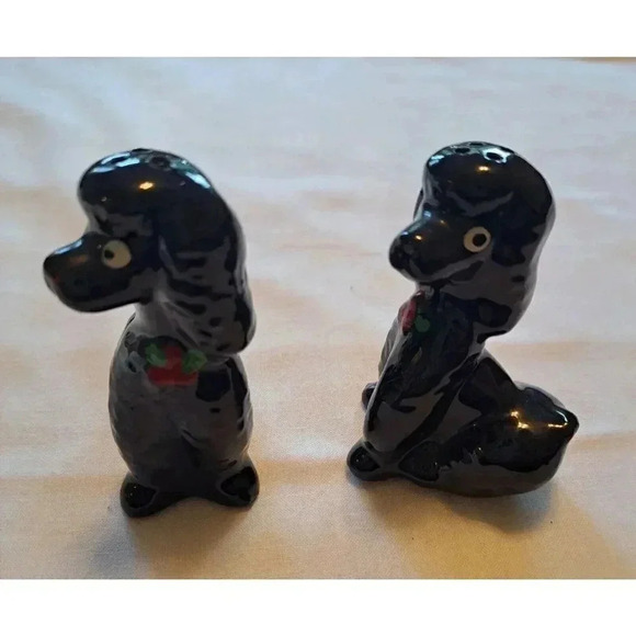 Other - Vintage Salt & Pepper Ceramic Shakers Black  Poodle Dog Japan Cork Plug